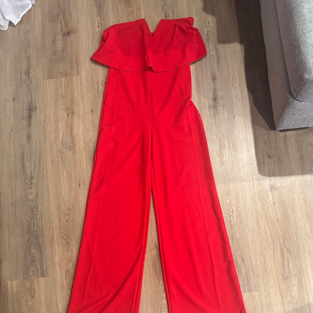 Elegant Red Strapless Jumpsuit